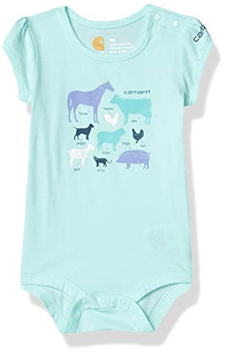 Carhartt Girls' Short Sleeve Bodyshirt Farm Animals -Blue Tint- 9 Months