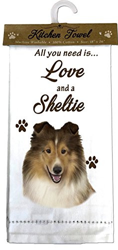 E and S Pets Sheltie Kitchen Towels Off-white