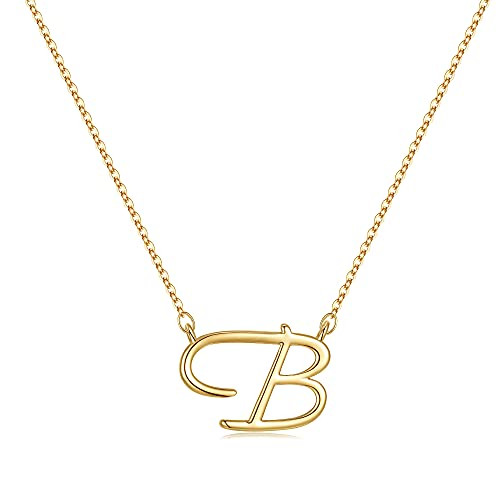 IEFWELL Initial Necklace for Women Girls 14K Gold Plated Letter B Pendant Necklace for Women Dainty Cursive Initial Necklace for Girls Alphabet Jewelry Gifts