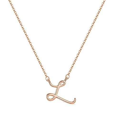 IEFWELL Initial Necklace for Women Girls Rose Gold Plated Letter Pendant Necklace for Women Dainty Cursive Initial L Necklace for Girls Alphabet Jewelry Gifts