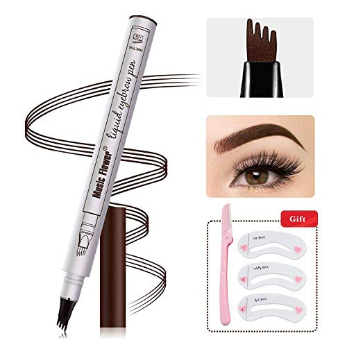 Eyebrow Pen Microblading Eyebrow Pencil 4 Points Eyebrown Tat Brow Microblade Pencil Waterproof  and  Smudge-Proof With Four Micro-Fork Tips Applicator for Daily Natural Eye Makeup Black