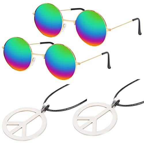 PROLOSO Hippie Costume Accessory Set Hippy Dressing Glasses Peace Sign Necklace 1960s 1970s Hippie Party Accessories