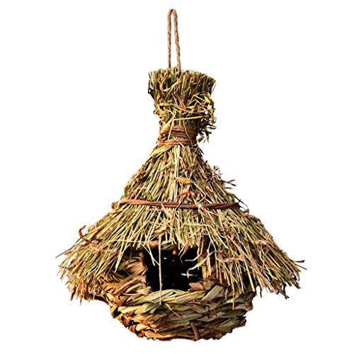 FLAMEER Hummingbird Nesting House Bird Hand Woven Nest Hanging Birdhouses Outside Grass Hut Roosting Pocket for Wren Sparrow Wicker Finch Chickadee - Style2 L FLAMEER Hummingbird Nesting House Bird Hand Woven Nest Hanging Birdhouses Outside Grass Hut Roosting Pocket for Wren Sparrow Wicker Finch Chickadee - Style2 L