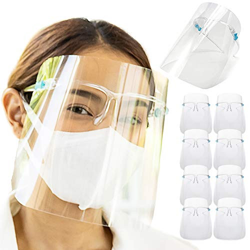 NCUSA Safety Face Shield Glasses Reusable Goggle Shield Wearing Glasses Face Visor Ultra Clear Protective Full Face Shields Anti-Fog Layer Protect Eyes from Splash -Pack of 10-