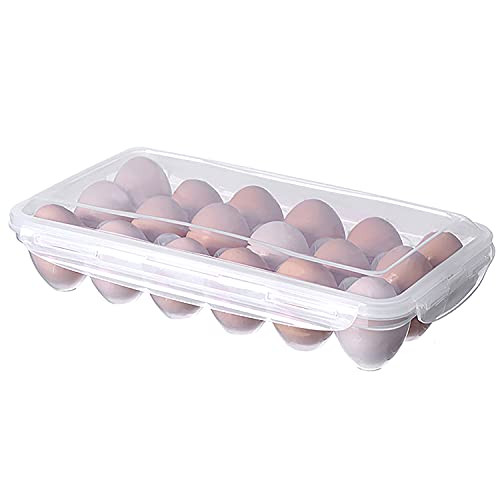 Coverd Egg Holder for Refrigerator Deviled Egg Tray Carrier with Lid holds 18 Eggs Clear Plastic Fridge Egg Storage Container Stackable
