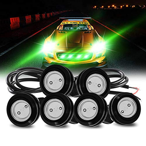Teguangmei 6 Pack 18mm High Power Green 9W Eagle Eye LED Lights DRL Daytime Running Fog Light Tail Backup Light Warning Lights Car Motorcycle Accessories