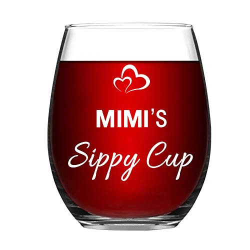 Mimi's Sippy Cup Wine Glass Birthday Mothers Day Gifts for Mimi Grandma from Granddaughter Grandkis Grandson 15 Ounce Thicken