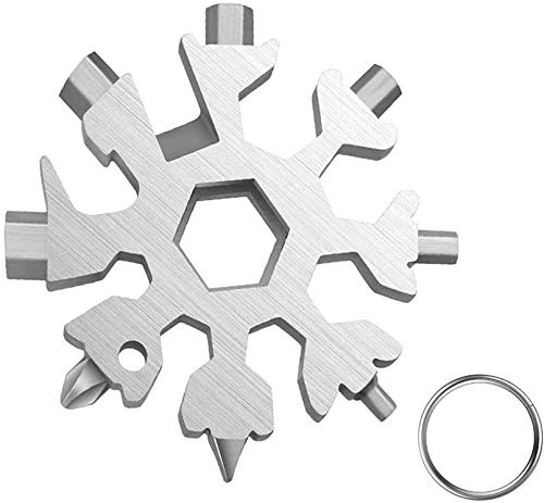 18-in-1 Snowflake Multi Tool Stainless Steel Snowflake Bottle Opener-Flat Phillips Screwdriver-Outdoor Wrench-Multitool Keychain Portable Multi Tool Gifts for Men Silver