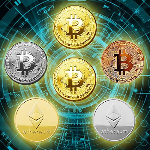 6 Pcs Bitcoin Coins Ethereum Coins and 6 Cases Cryptocurrency Coins Commemorative 2021 New Blockchain Cryptocurrency Collectors Gold Silver Bronze Plated Bitcoin and Protective Cases
