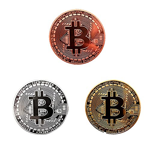 3Pcs Bitcoin - Gold Silver Bronze Physical Bit Coin Blockchain Cryptocurrency Commemorative Tokens with Protective Cases  Chase Coin  BTC Collector  Business Gift