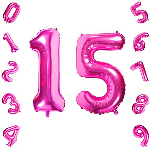 Pink Number 15 Balloons40 Inch Birthday Number Balloon Party Decorations Supplies Helium Foil Mylar Digital Balloons -Pink Number 15-