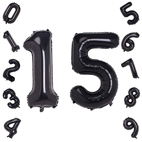 Black Number 15 Balloons40 Inch Birthday Number Balloon Party Decorations Supplies Helium Foil Mylar Digital Balloons -Black Number 15-