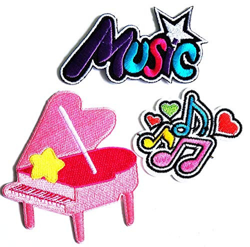 PARITA Set 3 Pcs. Pretty Cute Piano Instrument Musical Notes G Clef Eighth Music Scale Classical Embroidery Patch Cartoon Kids Sew Iron on Embroidered Applique Badge Sign