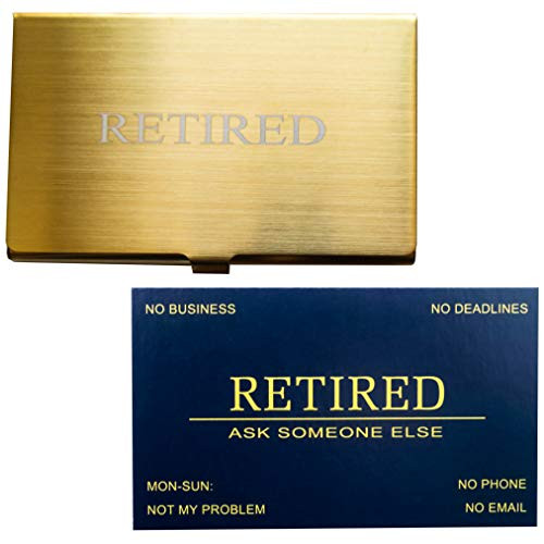 RXBC2011 Retired Business Cards Funny Retirement Gift -Pack of navy card 50-With Gold Stainless Steel Case- For Retired Men Women Coworkers Employees Boss Friend Colleague