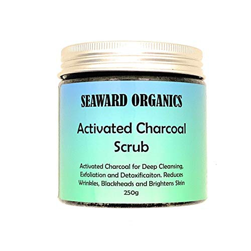 Seaward Organics Activated Charcoal Face and Body Scrub for Deep Cleaning and Detoxification - Reduces Wrinkles Acne and Blackheads - Paraben  and  Phthalates Free