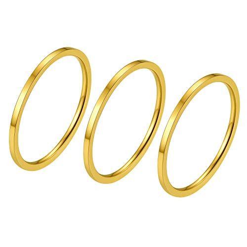PROSTEEL Stack Rings for Women Set Size 6 18K Gold Plated Simple Stack Midi Band Rings Pack Dainty
