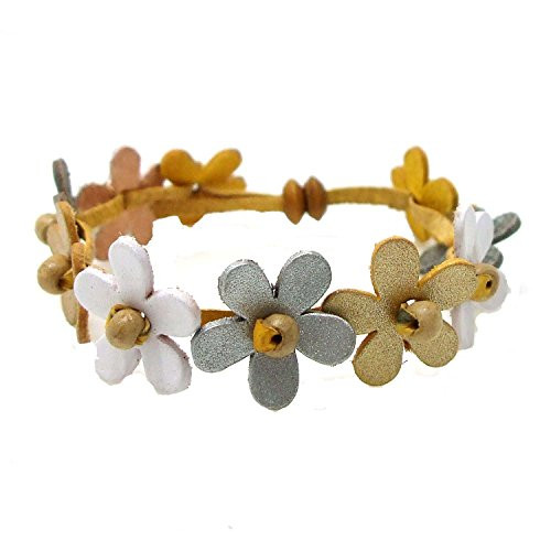 AeraVida Floral Garland Multicolor Genuine Leather Adjustable Wrist Pull Bracelet-12