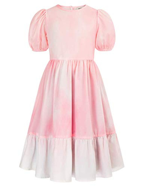 GRACE KARIN Girls Casual A-Line Pleated Midi Dress Short Sleeve Swing Dress Pink 7 Years