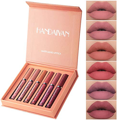 6Pcs Matte Liquid Lipstick Set Long-Lasting Non-Stick Cup Not Fade Waterproof Lip Gloss High Pigmented Velvet Lipgloss Kit Matte Lipstick Lip Stain Makeup Gift Set for Women -B-