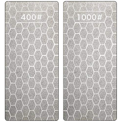 2 Pieces Diamond Sharpening Stone Grit Diamond Plate Honing Stone Honeycomb Surface Sharpener Stone for Sharpening Dull Blunt or Tired Edges 5.9 x 2.48 Inches -400 Grit 1000 Grit-