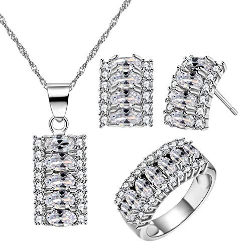 Uloveido White Cubic Zirconia Stud EarringsRectangular Necklace7 Stone Birthstone Ring Crystal Wedding Jewelry Set for Women T502 -WhiteSize 7- Uloveido White Cubic Zirconia Stud EarringsRectangular Necklace7 Stone Birthstone Ring Crystal Wedding Jewelry Set for Women T502 -WhiteSize 7-