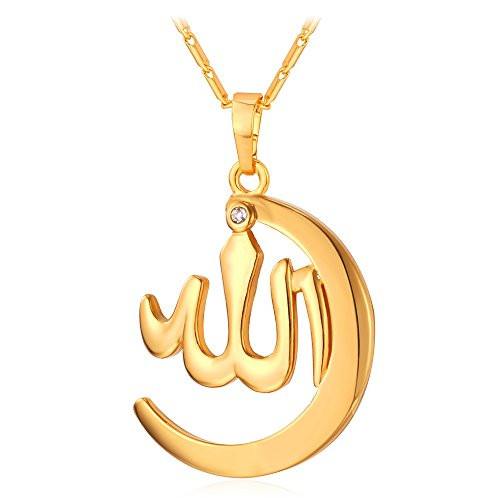 U7 Islamic Muslim Jewelry Religious Women Cresent Moon Pendant with Cubic Zirconia 18K Gold Plated Allah Necklace U7 Islamic Muslim Jewelry Religious Women Cresent Moon Pendant with Cubic Zirconia 18K Gold Plated Allah Necklace