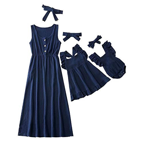 Herimmy Mommy and Me Dresses Summer Casual Sleeveless Girls Sisters Baby Romper Dress with Headband Royal Blue Herimmy Mommy and Me Dresses Summer Casual Sleeveless Girls Sisters Baby Romper Dress with Headband Royal Blue