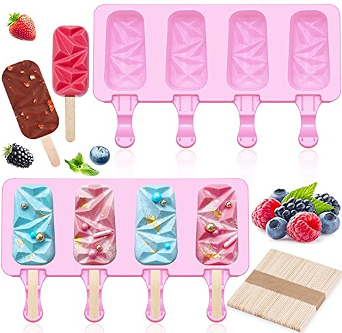 Popsicle Molds Set 2 Pack 4 Cavities Diamond Shaped Silicone Ice Pop Molds with 50 Wooden Sticks Homemade Popsicle Maker Ice Cream Mold Oval Cakesicle Molds for DIY Ice Popsicle Popsicle Molds Set 2 Pack 4 Cavities Diamond Shaped Silicone Ice Pop Molds with 50 Wooden Sticks Homemade Popsicle Maker Ice Cream Mold Oval Cakesicle Molds for DIY Ice Popsicle