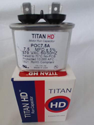 Titan HD POC7.5A Run Capacitor 7.5 MFD 370 Volt Oval