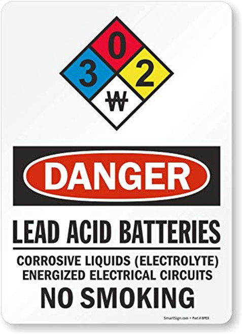 SmartSign "Danger - Lead Acid Batteries No Smoking" NFPA Label  10" x 14" Laminated Vinyl
