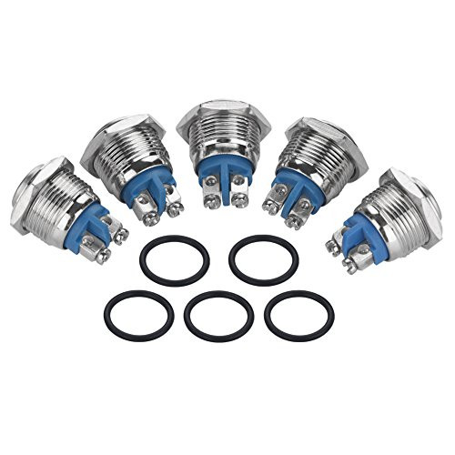 Waterproof SwitchAkozon 5 Pcs-Set 16mm 250V Metal Waterproof 2Pin Mini Push Button Switch-02-