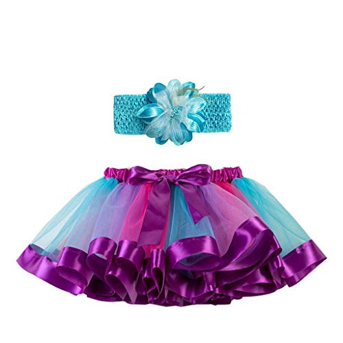 Rainbow Tutu Skirt for Girls Layered Ballet Skirts Multicolor Tulle Dress with Colorful Hair Bows for Toddlers Girls