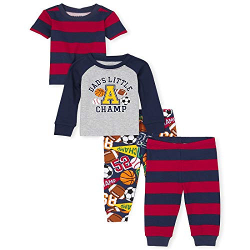 The Children's Place Baby and Toddler Boys Sports Snug Fit Cotton 4-Piece Pajamas Thunder Blue 18-24 Months