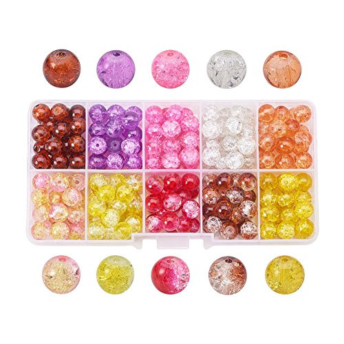 Pandahall 1 Box -About 550pcs- 10 Color Handcrafted Crackle Lampwork Glass Round Beads Assortment 6mm Lot for Jewelry Making