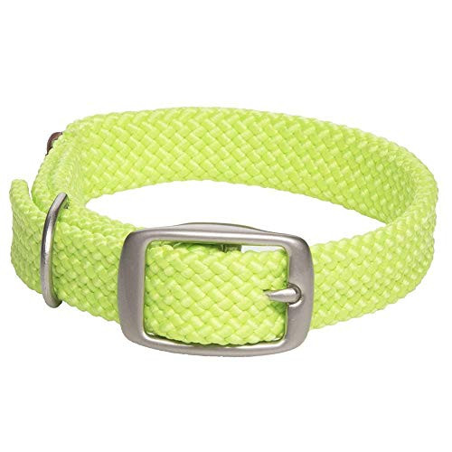 Mendota Pet Double Braid Collar - Satin Nickel - Dog Collar - Made in The USA - Lime  9-16 in x 14 in Junior