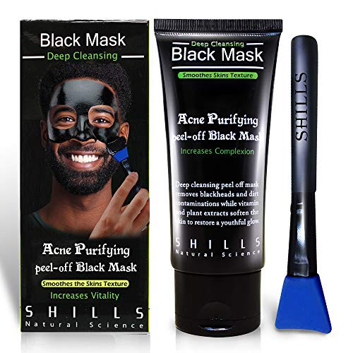 SHILLS Black Mask Blackhead Remover Mask Charcoal Peel Off Mask Charcoal Mask Charcoal Mask for All Skin Types with Brush - 50 ml
