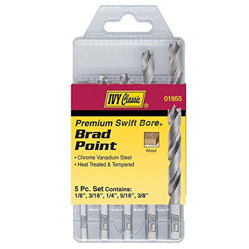 IVY Classic 01955 5-Piece Brad Point Drill Set High-Speed Chrome Vanadium Steel Sturdy Plastic Case