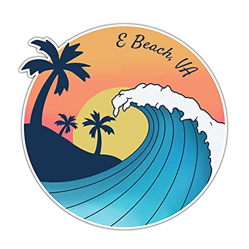 E Beach Virginia Souvenir 4-Inch Vinyl Decal Sticker Wave Design