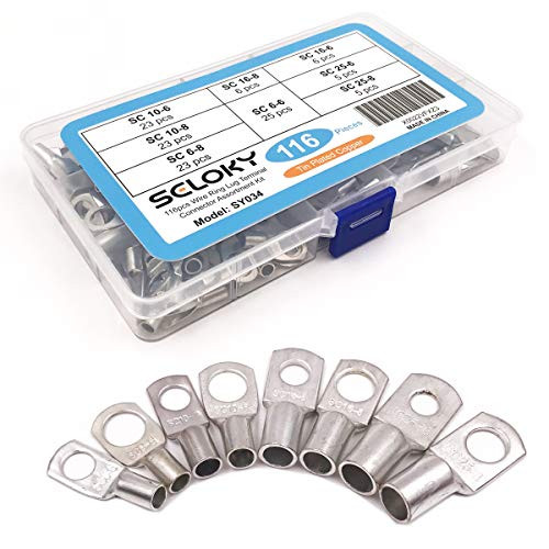 Seloky 116pcs Wire terminals Connector Cable lugs Battery SC Terminals Glimpse of Mouth,Bolt Hole Tinned Copper Terminals Set Seloky 116pcs Wire terminals Connector Cable lugs Battery SC Terminals Glimpse of Mouth,Bolt Hole Tinned Copper Terminals Set