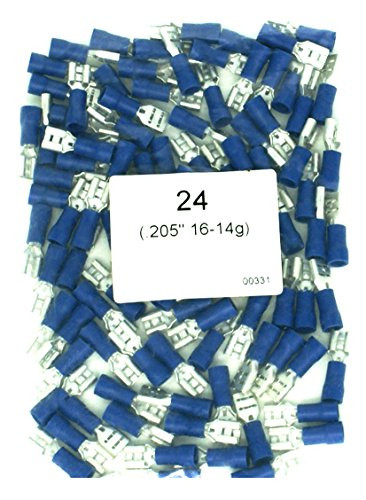 DNF 100 Pack Blue Vinyl 16-14 Gauge Female Quick Disconnect Wire Connectors .205"