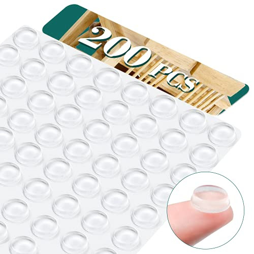 Cabinet Door Bumpers 200PCS Drawer Bumpers Pads Felt Pads for Cabinet Doors Self Adhesive Sound Dampening Clear Rubber Dots for Cupboard Drawer 1-2 Diameter