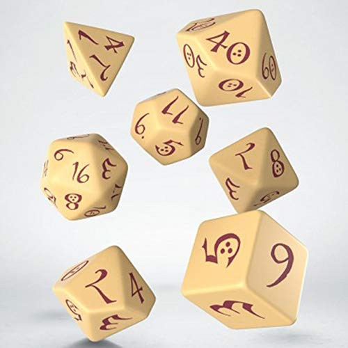 Q Workshop QWOSCLE87 Classic RPG Dice Set - Beige  and  Burgundy44- Set of 7