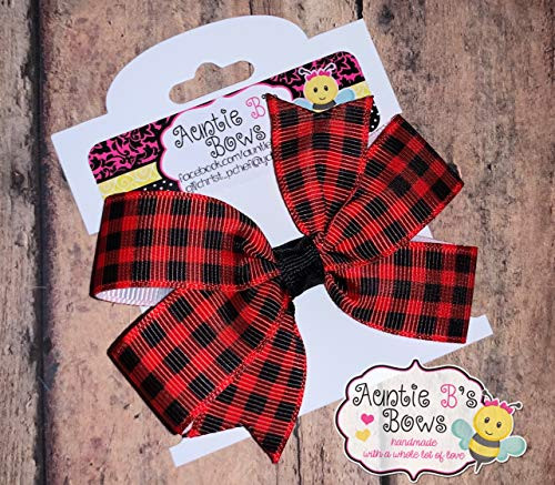 Red Buffalo Check Plaid Pinwheel Hair Bow 3"