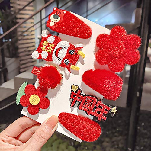 Cartoon Cow Hair Clip Set New Year Hairpin Flower Bow Barrettes Girls Women Duckbill Clip Cow BB Clip Strawberry Party Hair Accessories-E-