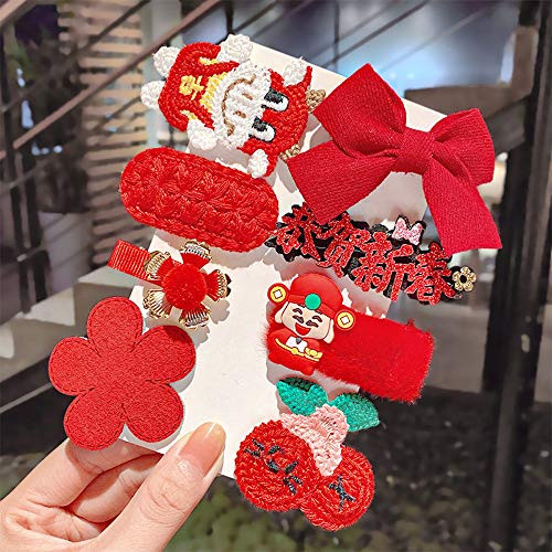 Cartoon Cow Hair Clip Set New Year Hairpin Flower Bow Barrettes Girls Women Duckbill Clip Cow BB Clip Strawberry Party Hair Accessories-G-