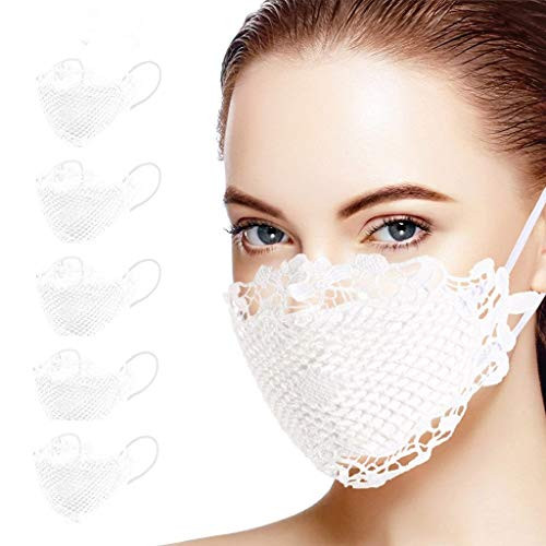 EDTO 5PCS Women Lace Face Bandana-Covering-MASK Face Bandana for Women Breathable Delicate Lace Applique Mouth Face ???? Reusable and Washable