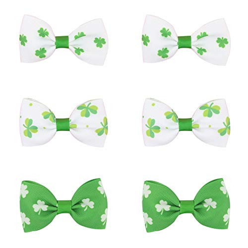 6 PCS St. Patrick's Day Shamrock Green Hair Bows Alligator Clips-601- -L-