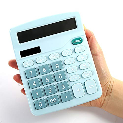 Desk Calculator 12 Digit Electronics Desktop Calculator Solar Battery Dual Power Basic Office Calculator Handheld Calculator with Large LCD Display-Blue