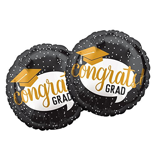 Congrats Grad Black and Gold Confetti Balloons - Set of 2 Foil 18" Balloons Congrats Grad Black and Gold Confetti Balloons - Set of 2 Foil 18" Balloons