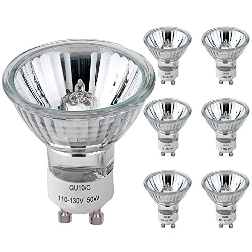 Gu10 Halogen Light Bulb Gu10 120v-50w Glass Cover  and  Dimmable 50w-mr16-fl500 Lumens Warm White Halogen Flood Light Bulbs for Indoor Gu10 Base Bulb Light Bulbs Gu10 Base Bulb-6 Pack-